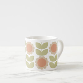 Xícara De Espresso Mid-Century Pastel Pink Retro Floral Pattern