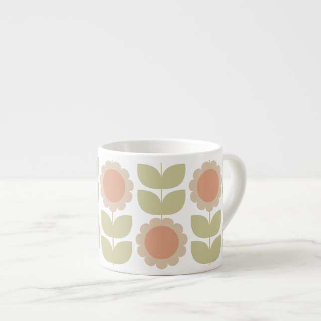 Xícara De Espresso  Mid-Century Pastel Pink Retro Floral Pattern (Frente Esquerda)