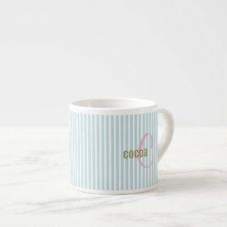 Xícara De Espresso Mint Blue Pinstripe Mug - Nome inicial personaliza