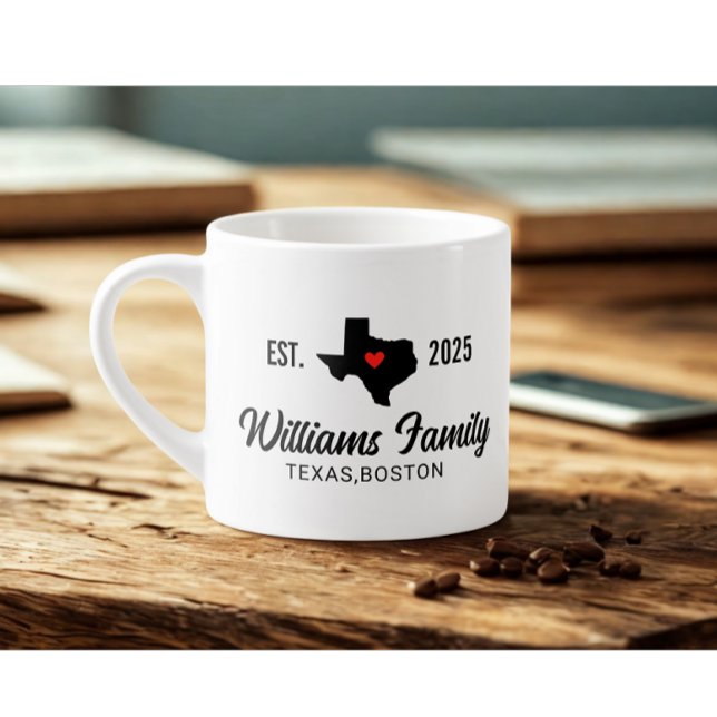 Xícara De Espresso Modern Custom Family Name Texas Map Red Love (Modern custom family name texas map red love expresso cup)