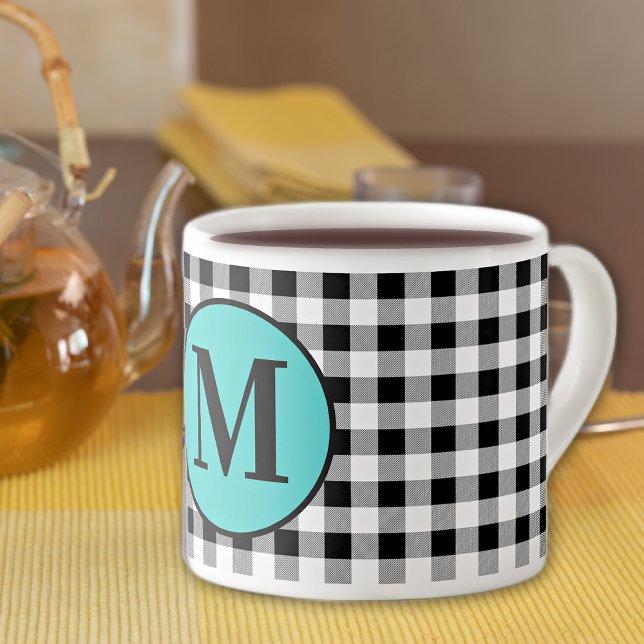 Xícara De Espresso Monogram Buffalo Check & Turquoise 6oz. (Criador carregado)