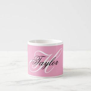 Xícara De Espresso Monograma Chique Preto e Branco Rosa