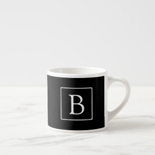 Xícara De Espresso Monograma Clássico Simples Preto c/ Texto Branco