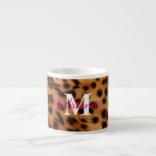 Xícara De Espresso Monograma de impressão de animais leopardo