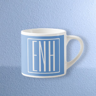 Xícara De Espresso Monograma de Iniciais Modernas 3 em Azul Suave