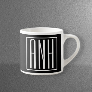Xícara De Espresso Monograma de Iniciais Modernas 3 em Negrito Bran