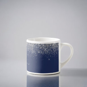 Xícara De Espresso Monograma de Nome Metálico Brilhante Azul Marinho 