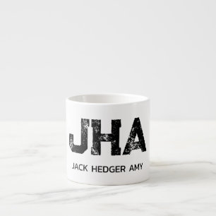 XÍCARA DE ESPRESSO MONOGRAMA DE TRÊS LETRAS PRETO MINIMALISTA NOME BR