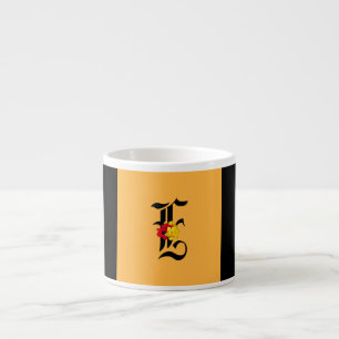 Xícara De Espresso Monograma E Floral Preto Laranja