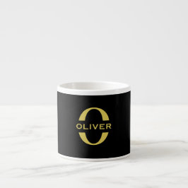 Xícara De Espresso Monograma E Nome Preto E Dourado Personalizado