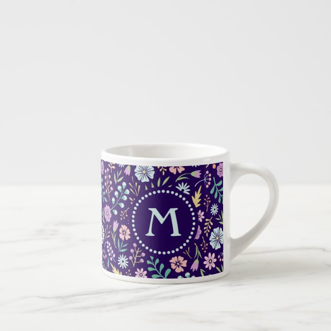 Xícara De Espresso Monograma Floral Whimsical Boho Espresso Mug (Direita)
