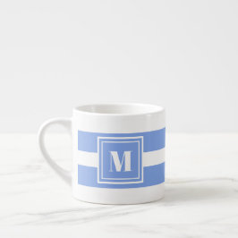 Xícara De Espresso Monograma Listrado Azul e Branco