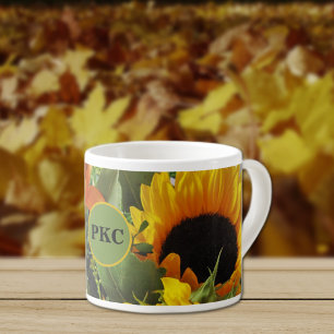 Xícara De Espresso Monograma Outono Girassóis 6oz