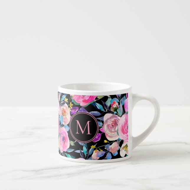 Xícara De Espresso Monograma - Rosa Floral (Direita)