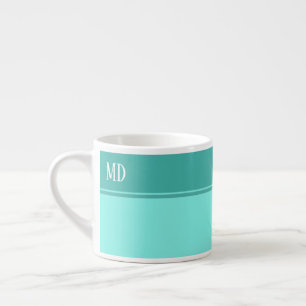 Xícara De Espresso Monograma Simples e Bonito de Azul Teal Stripado