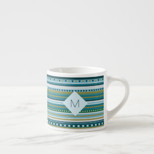 Xícara De Espresso Monograma Tribal Teal Blue Patterno Espresso Mug
