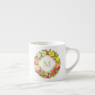 Xícara De Espresso Monograma Vintage Floral Wreath Espresso Mug