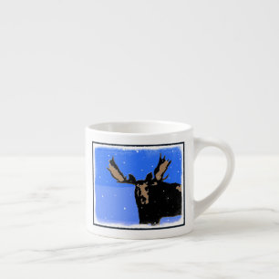 Xícara De Espresso Moose no inverno - Arte original sobre a vida selv