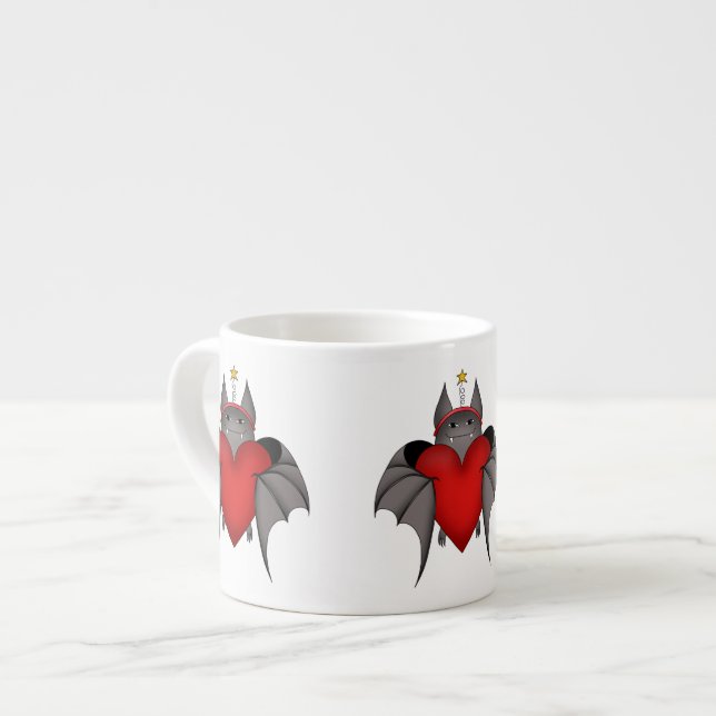 Xícara De Espresso Morcego de Natal gótico com coração vermelho (Frente Esquerda)