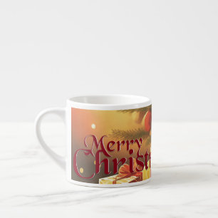Xícara De Espresso Motivo de Natal, com Presentes sob a Árvore de Nat