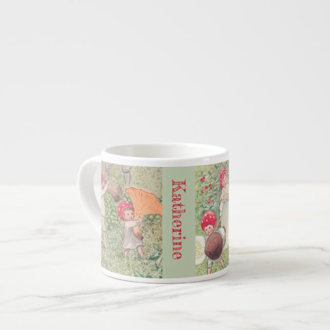 Xícara De Espresso Mushroom Fairytale Elsa Beskow Mug personalizado (Frente Esquerda)