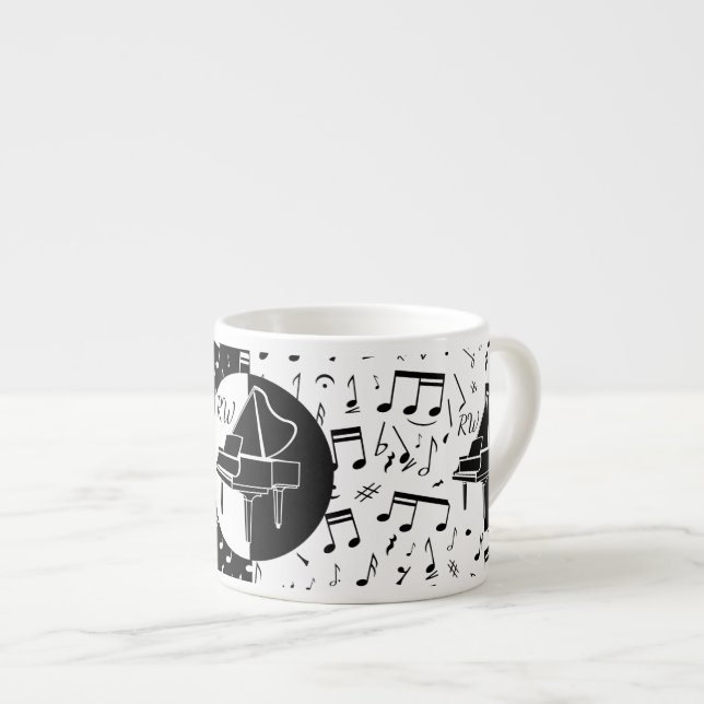 Xícara De Espresso Na moda preto e branco Piano e design de música (Frente Esquerda)