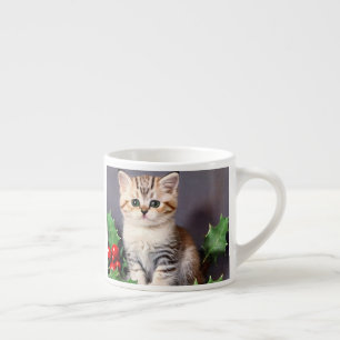 Xícara De Espresso Natais vintages Kitten e Holly