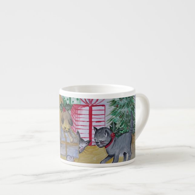Xícara De Espresso Natal do gato e do rato (Frente Esquerda)