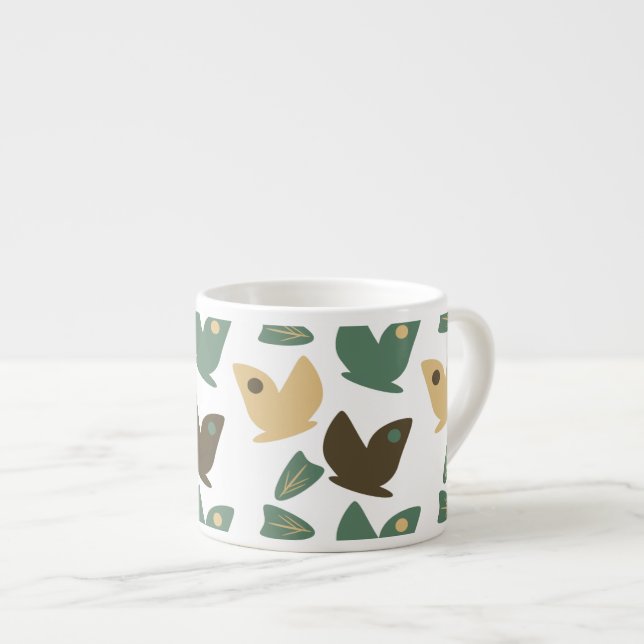 Xícara De Espresso Natureza Moderna Borboleta Botânica Verdejante (Frente Esquerda)