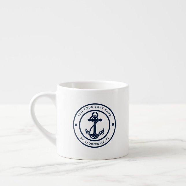 Xícara De Espresso Nautical Anchor Boat Name Navy Blue Boating (Esquerda)