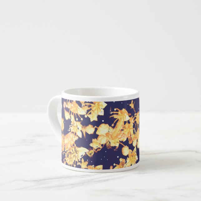 Xícara De Espresso noite de hydrangea e ouro (Frente Esquerda)