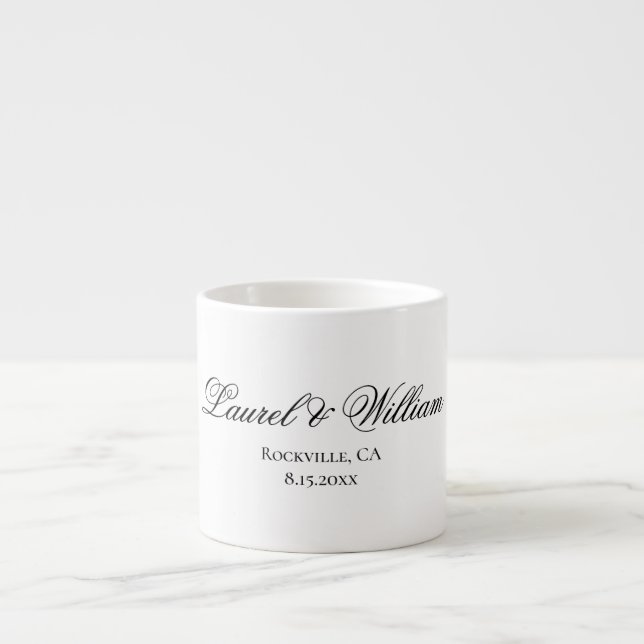Xícara De Espresso Noiva de Script Elegante e Groom Expresso Mug (Frente)