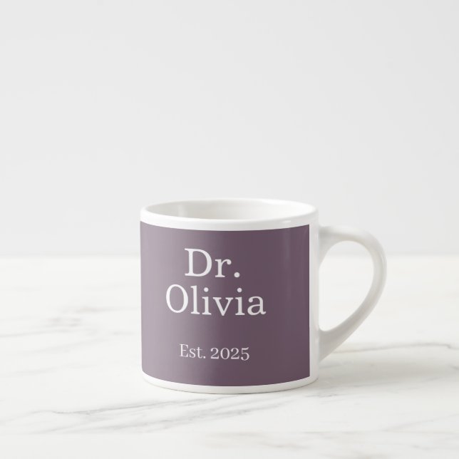 Xícara De Espresso Nome do Dr. Personalizado Moderno Com Data Violeta (Direita)
