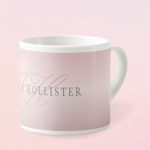 Xícara De Espresso Nome & Monograma Bege Dourado Rosa FAUX Macio