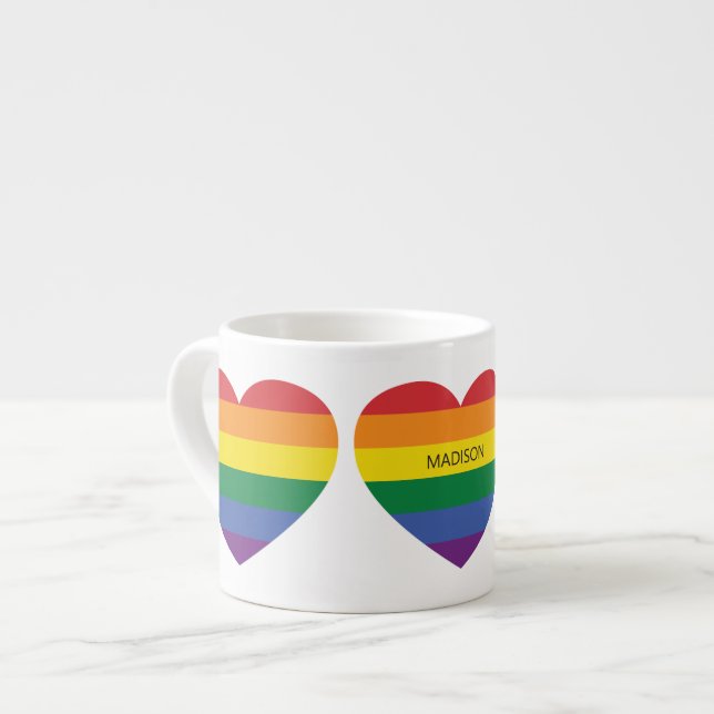 Xícara De Espresso Nome Personalizado Coração do Arco-Íris (Frente Esquerda)