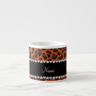 Xícara De Espresso Nome personalizado glitter laranja impressão leopa