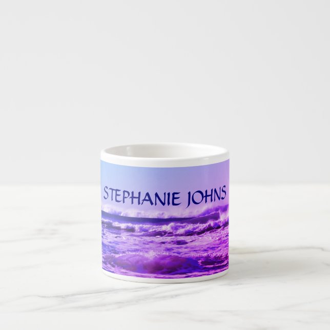 Xícara De Espresso Onda do Oceano da Praia Nome Monogramado Água Rosa (Frente)