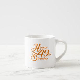 Xícara De Espresso Orange Happy 49º Aniversário - texto cursivo