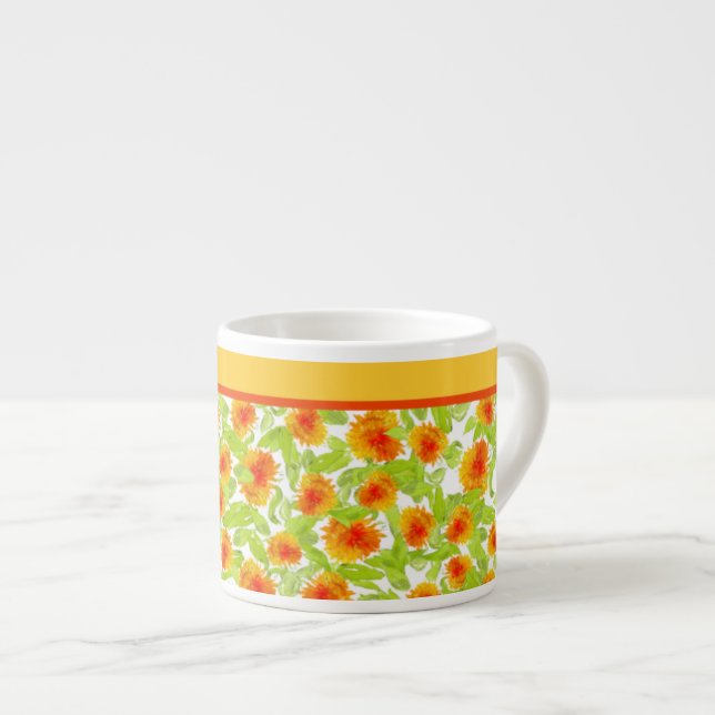 Xícara De Espresso Orange Marigolds e Check Gingham Espresso Mug (Frente Esquerda)