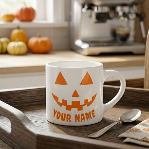 Xícara De Espresso Orange Pumpkin Personalizado Halloween Seu Nome