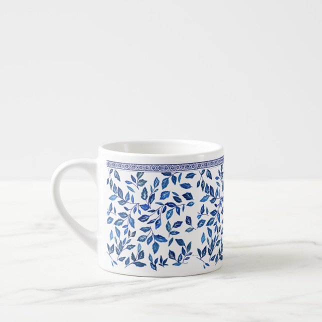 Xícara De Espresso Oriental China Sky Blue Leaf White Design (Esquerda)