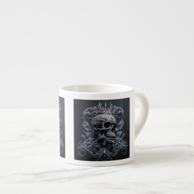 Xícara De Espresso Ornamentado Crânio Espresso Mug (Frente Esquerda)