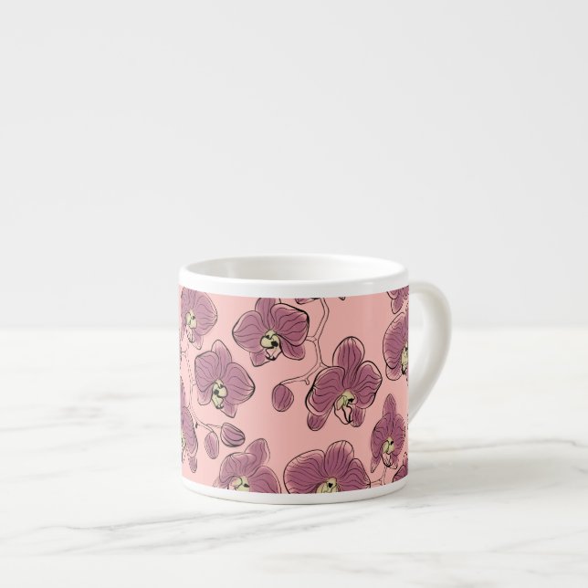 Xícara De Espresso Orquídeas seamless em aquarela phalaenopsis flores (Frente Esquerda)