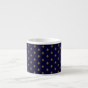 Xícara De Espresso Ouro Fleur de Lis no Marinho Blue