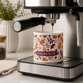 Xícara De Espresso Outono Personalizado – Folhas de Outono & Nome de