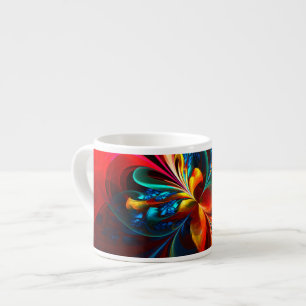 Xícara De Espresso Padrão Azul Laranja-Abstrato Floral Moderno #14