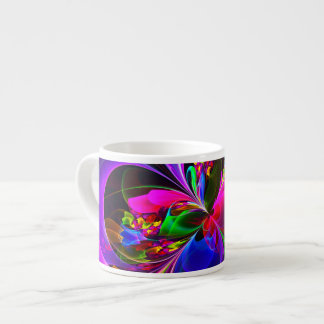 Xícara De Espresso Padrão Azul Vermelho Abstrato Floral Moderno #12