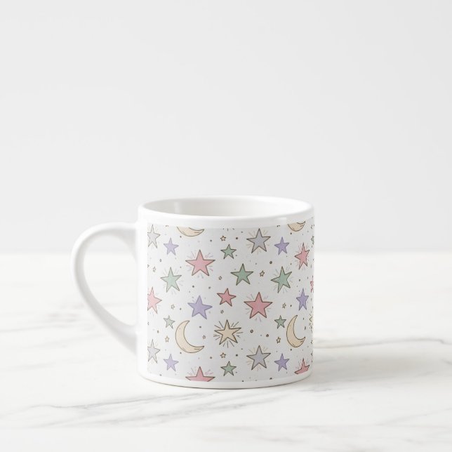 Xícara De Espresso Padrão Caprichoso de Lua e Estrela (Esquerda)