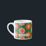 Xícara De Espresso Padrão Cor-de-rosa verde do ventilador retrorrefle<br><div class="desc">Colorida Personalizada com Padrões de Flor Verde e Rosa Espresso</div>