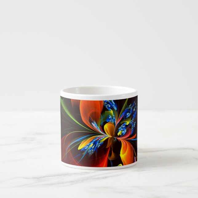 Xícara De Espresso Padrão de Abstrato de Arte Floral Azul Laranja Mod (Frente)